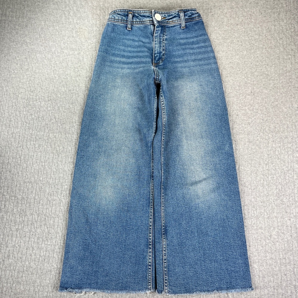 Zara baggy wide leg Jeans Youth 11-12 Women 25X24 Light Blue Raw Hem High Rise